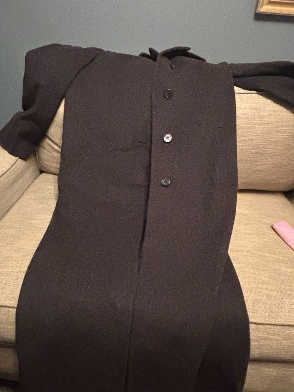 Calvin Klein Long Classic Black Merino Wool Button-Front Coat